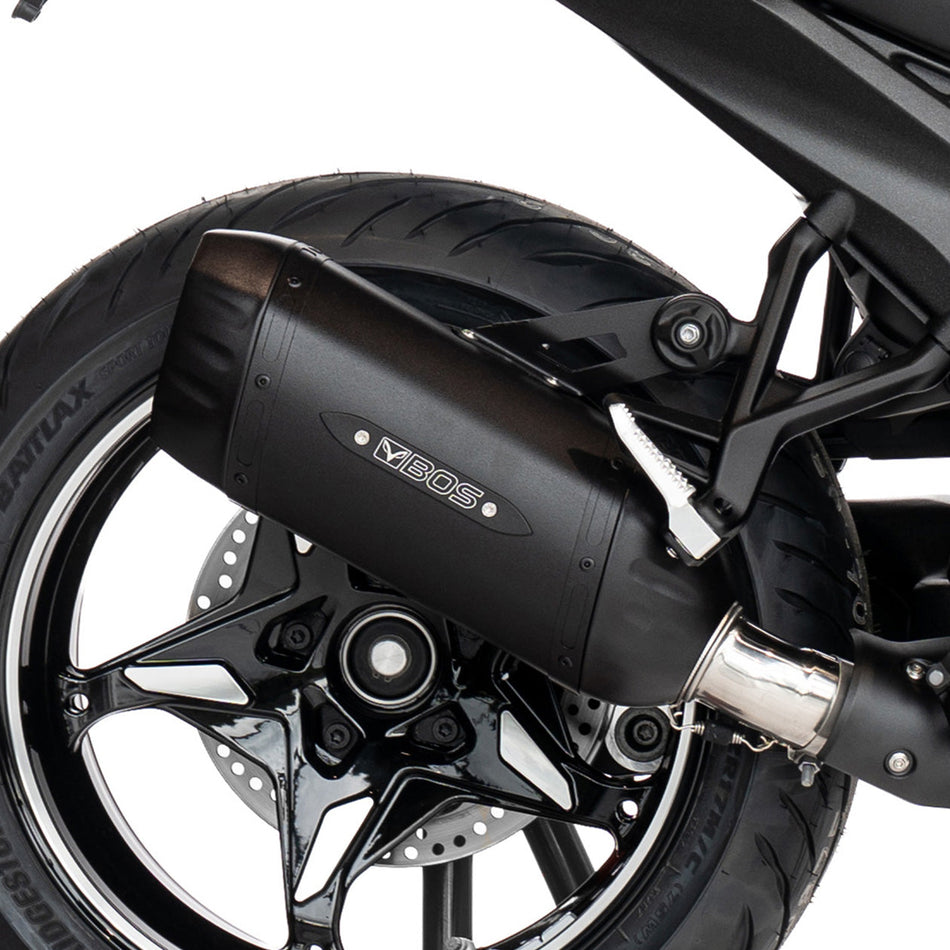 Échappement BOS DesertFox Double D BlackCoated pour BMW R 1300 R – détail du logo BOS